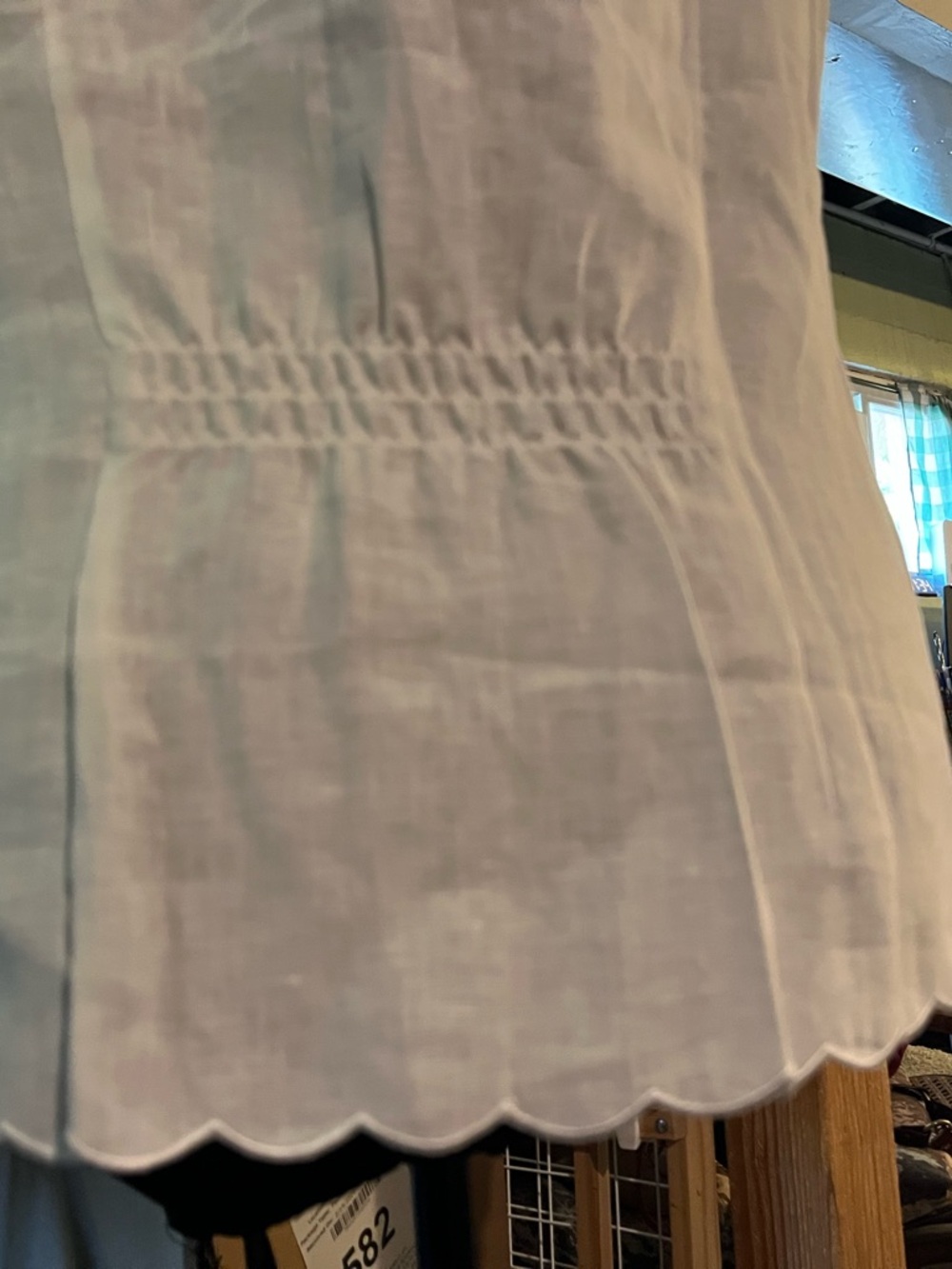 Talbots Cream Scalloped Linen Button-Front Shell - Picture 5 of 6